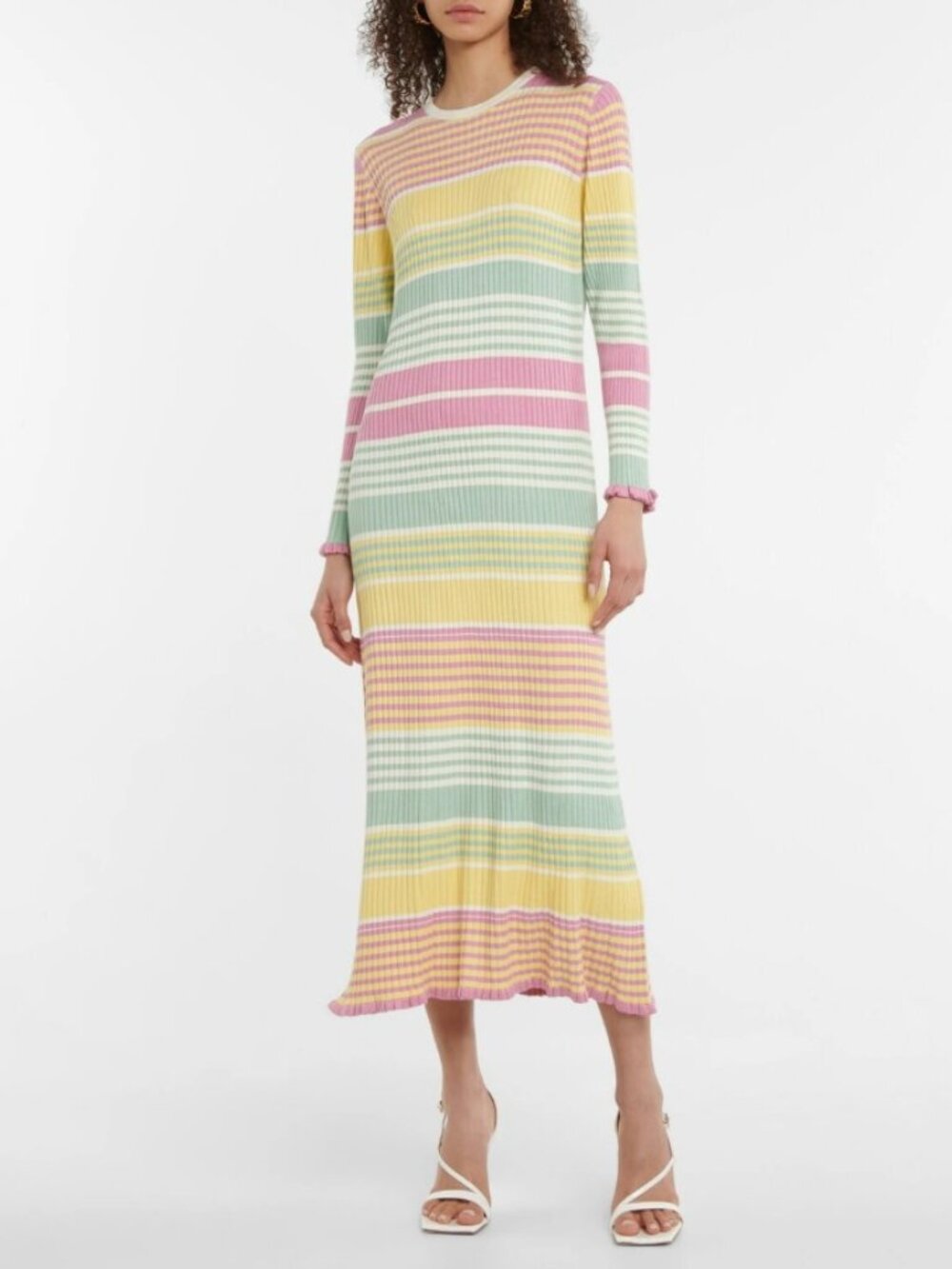 Rixo Miller Women US 16 Pastel Stripe Rib Knit Maxi Dress Cottagecore Y2K Chic